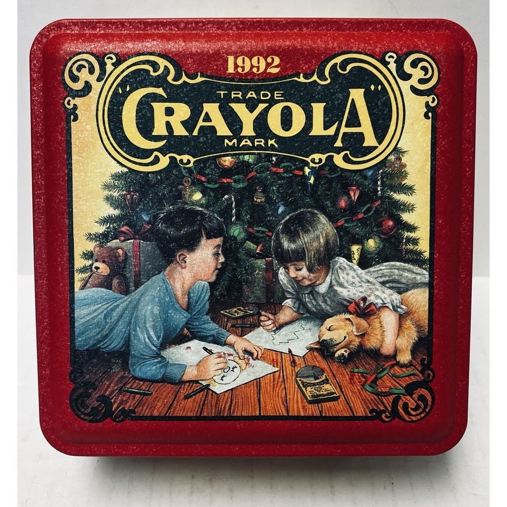 VTG Crayola 1992 Holiday Collector Tin Bear Ornaments Playful Crayons Christmas